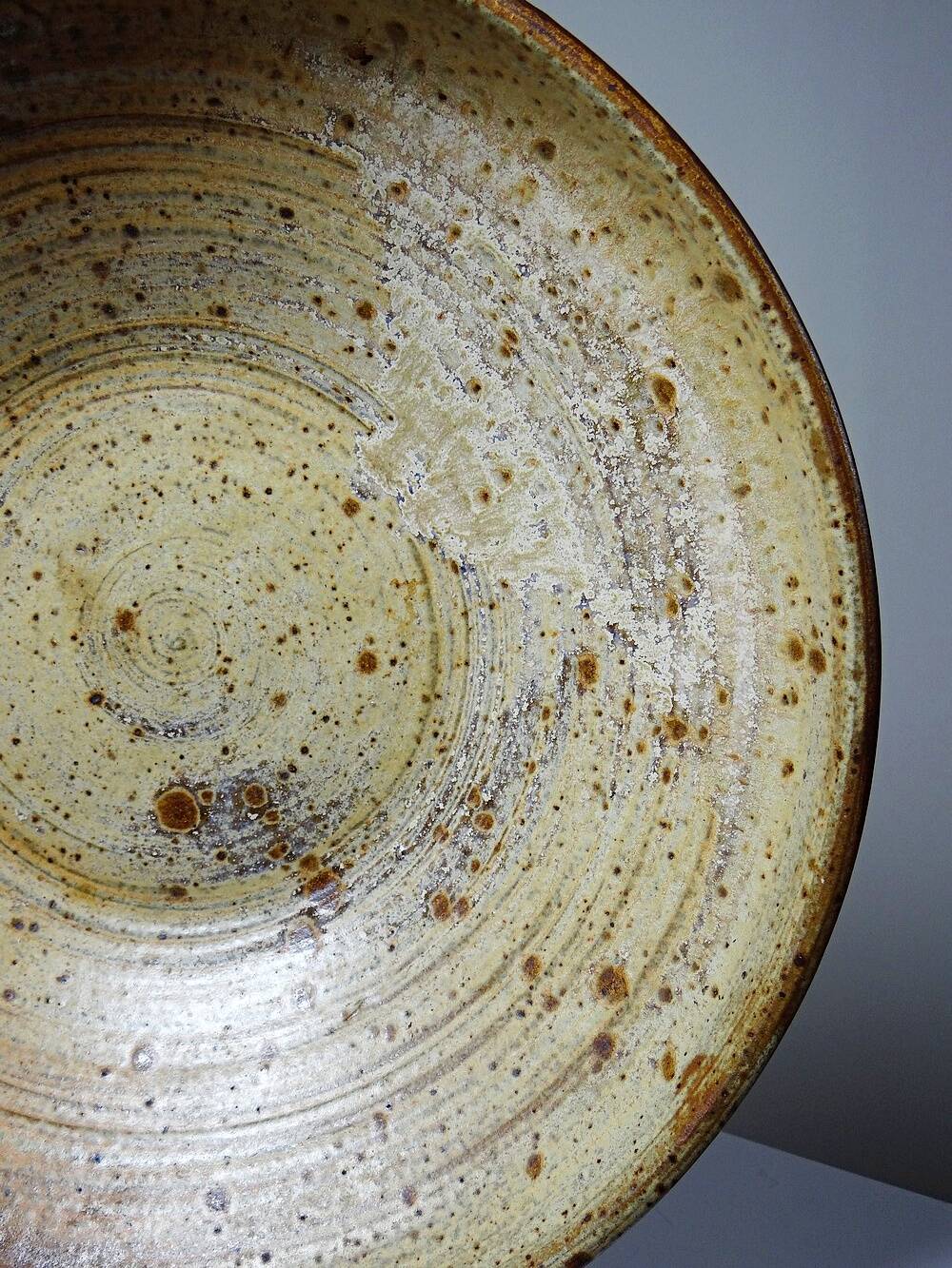 Large vintage Puisaye stoneware fruit bowl attributed to Jean-Pierre Prudhomme