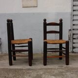Paire de chaises en chêne massif et corde, art brut