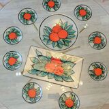 Dessert service in glass decoration fruits pomegranates signed