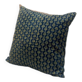 Indian cushion cotton block print flowers "forest" pattern - green/blue