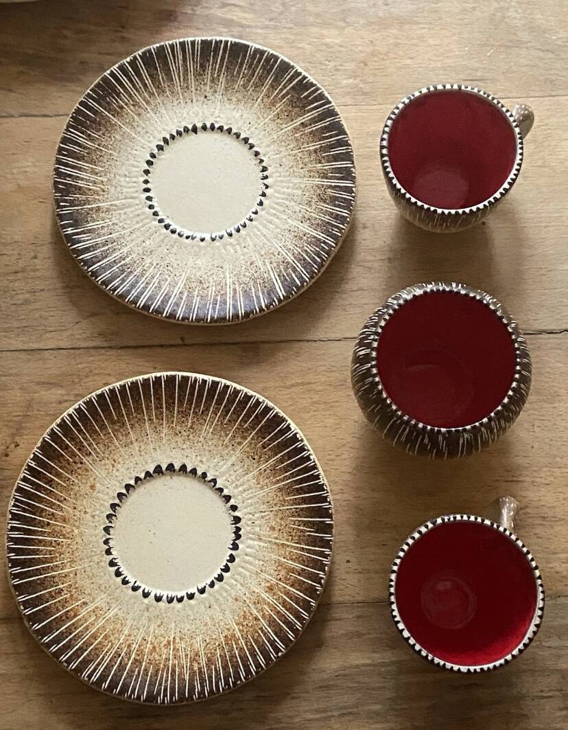 Mushroom-shaped earthenware service by Bruno Dose, vintage 1960s