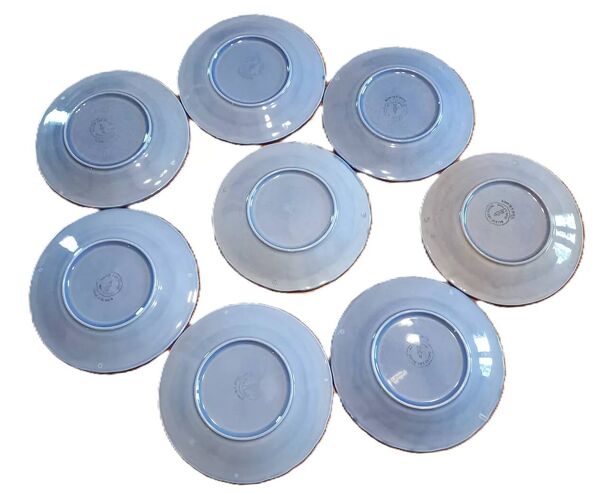 Anciennes assiettes à dessert ou à fromage en faïence de Salins x 8