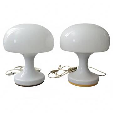 Pair of white “mushroom” table lamps for Jihlava, Czechoslovakia, 1970s