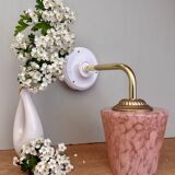 Vintage tulip wall lamp in pink Clichy glass