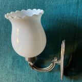White porcelain wall light and silver metal fastener