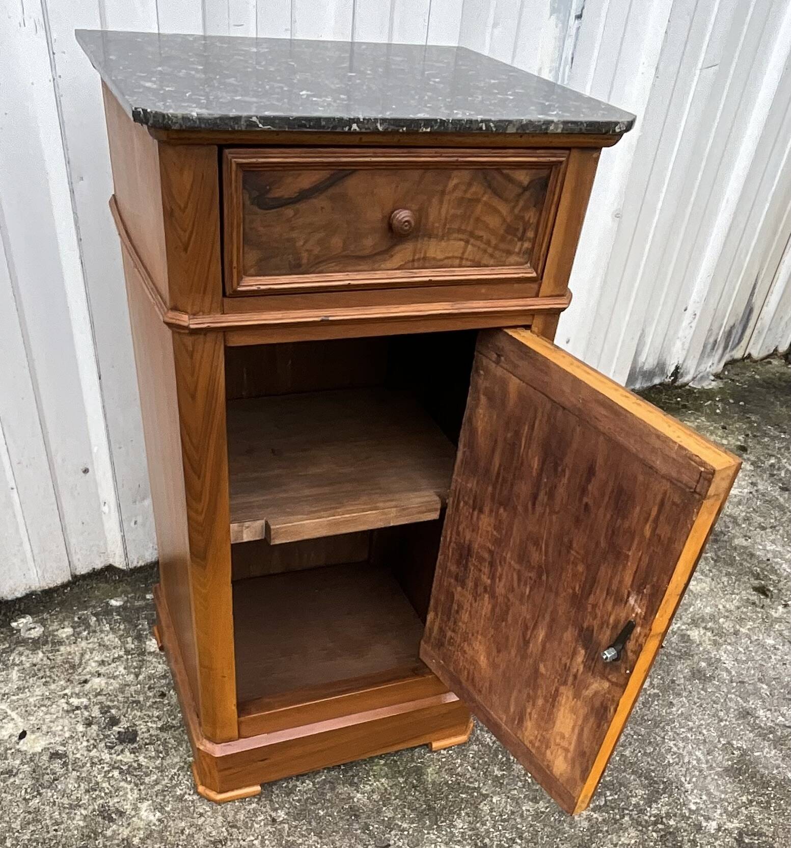 Louis Philippe style bedside table in burr walnut, late 19th century