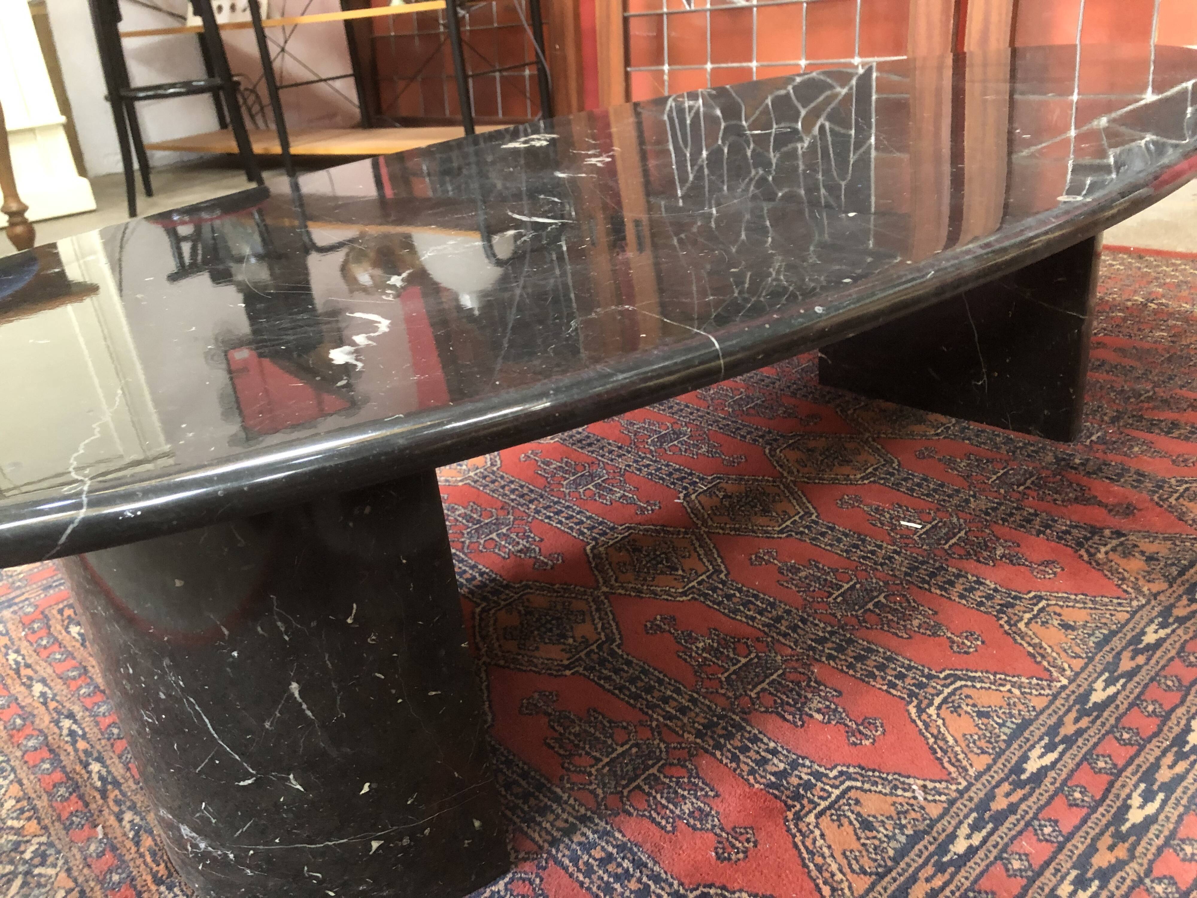 80s black marble oval coffee table