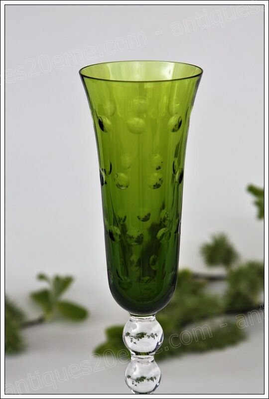 Model Bubbles series of 6 color St Louis Crystal champagne flutes