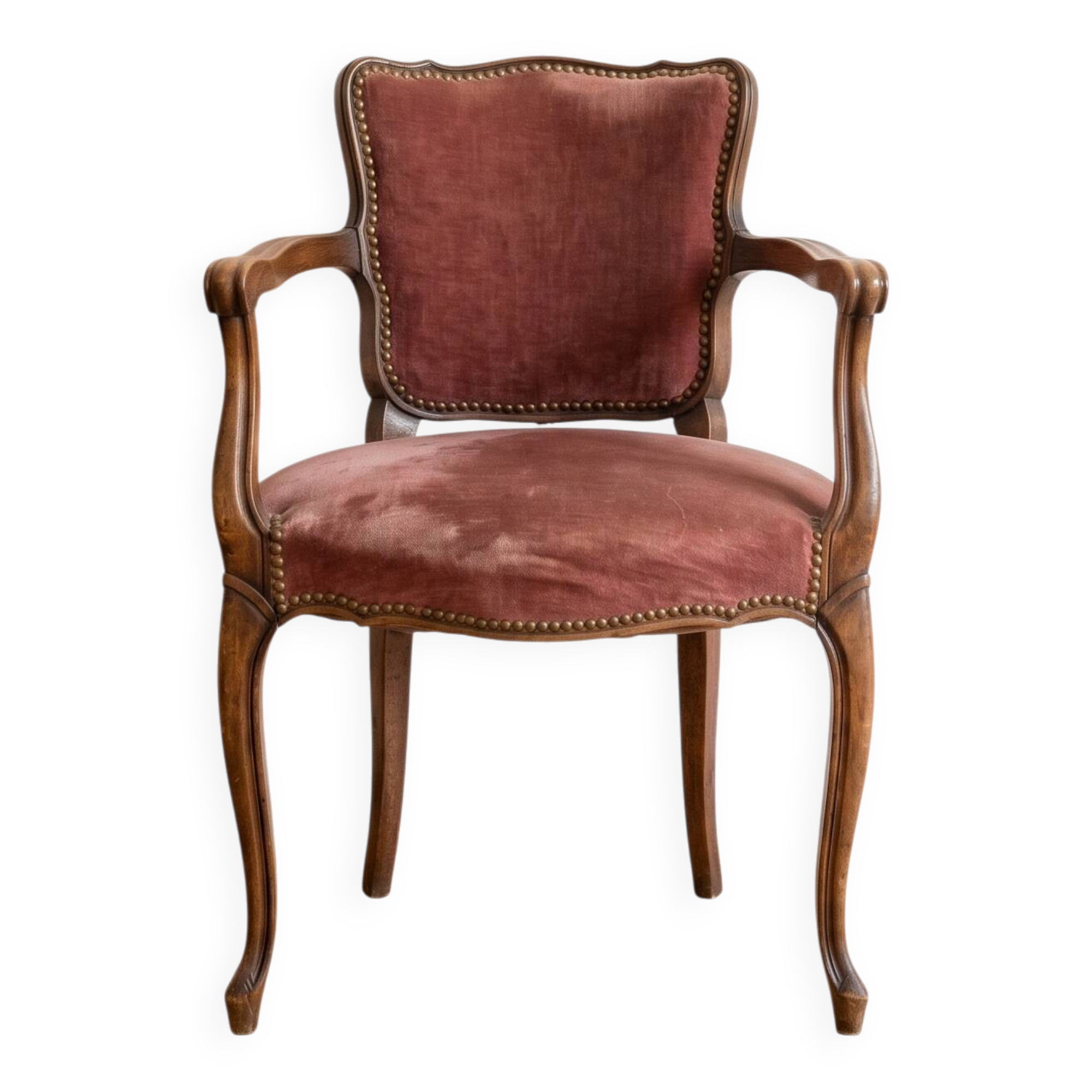 Louis XV style cabriolet armchair in wood and burgundy fabric