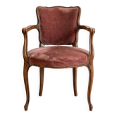 Louis XV style cabriolet armchair in wood and burgundy fabric