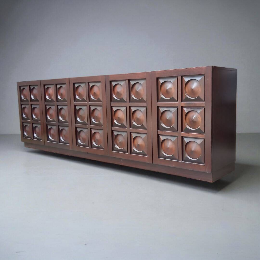 Vintage Brutalist Sideboard in Mahogany 1970s