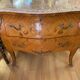 Louis xv style curved chest of drawers in marquetry with marble and embroidered floral decor