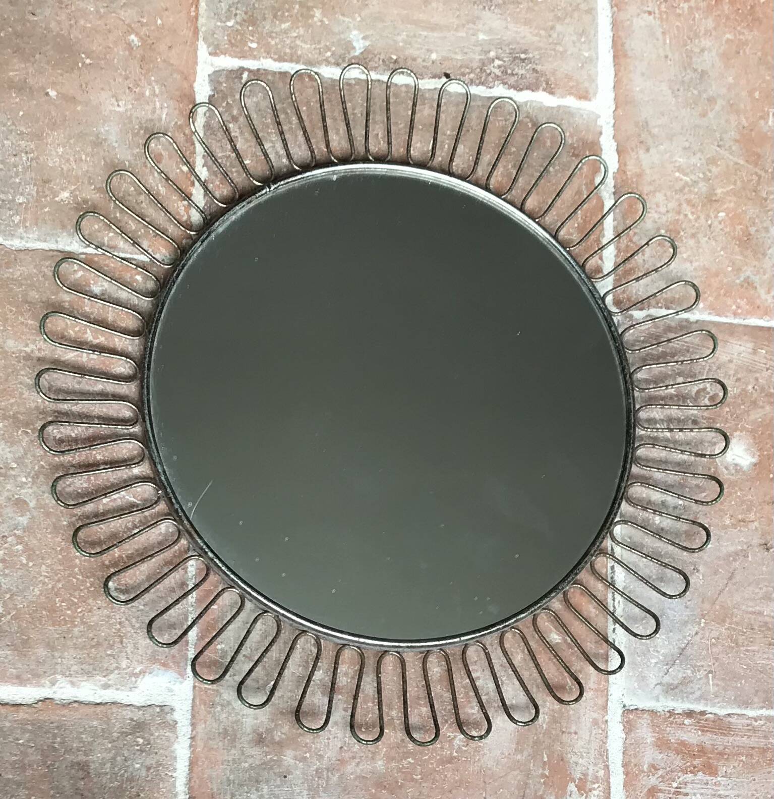 Vintage round sun-shaped mirror in the style of Josef Frank.