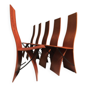 ensemble de 6 chaises pliantes en contreplaqué courbé des années 1980