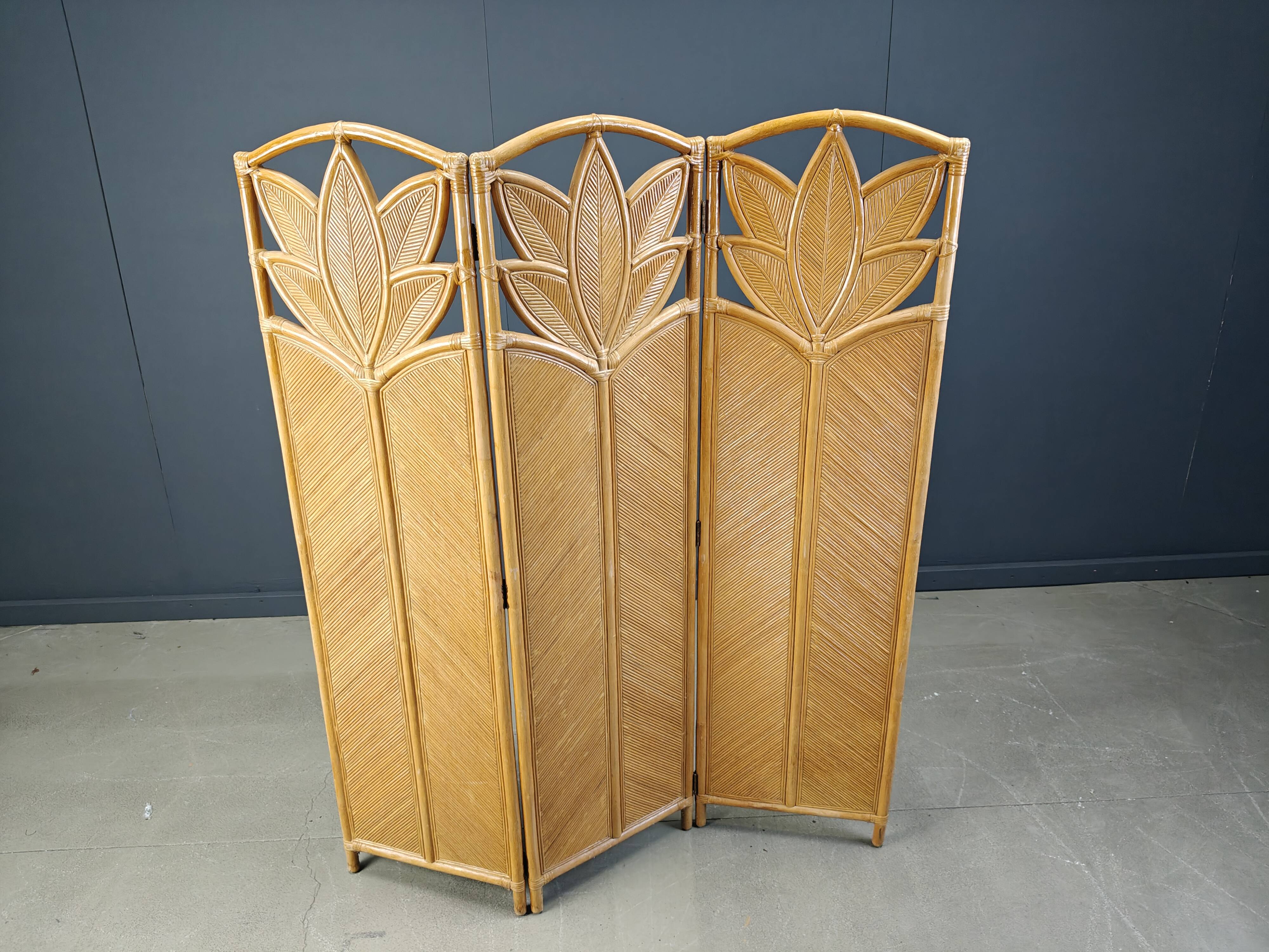 Vintage bamboo room divider or folding screen 1970s