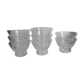 lot de 8 coupes à champagne basses en verre gravé années 60-70