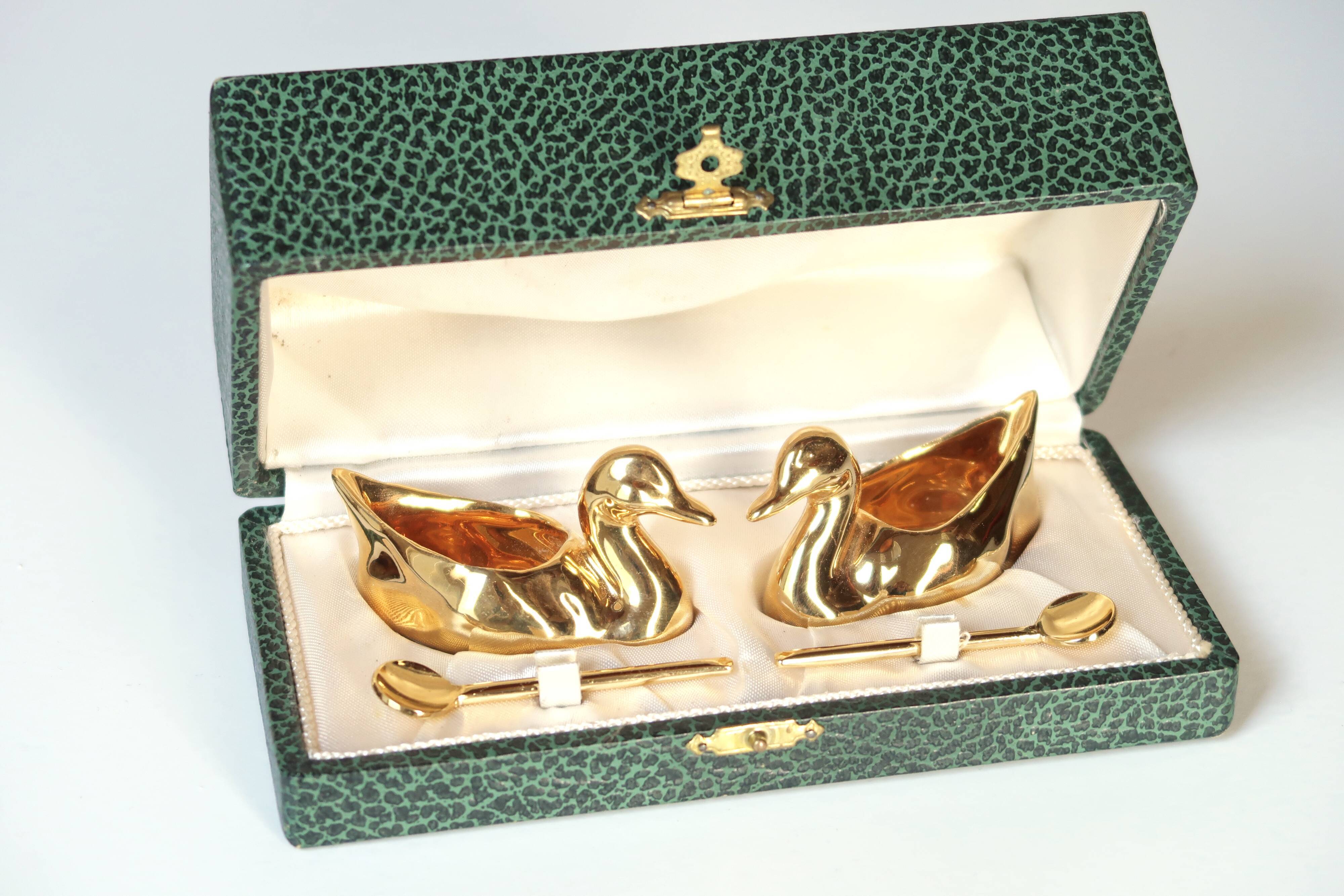 Pair of salt ducks in Limoges porcelain, 50s
