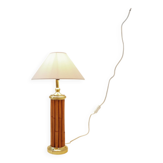Vintage bamboo and brass table lamp - 1980s