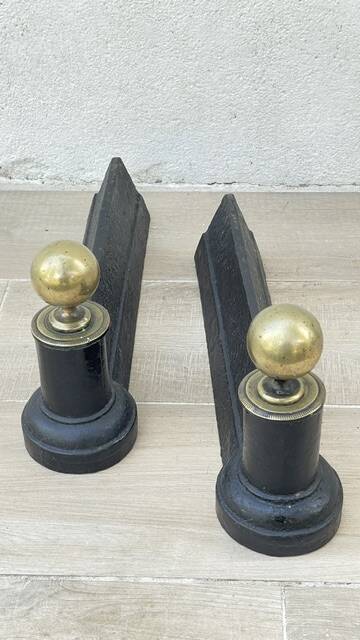 Chenets neoclassical cast iron and brass