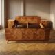 Vintage Czechoslovak bedroom set with burl veneer, bed and pair of nightstands, mid-20th century, 180 × 195 cm