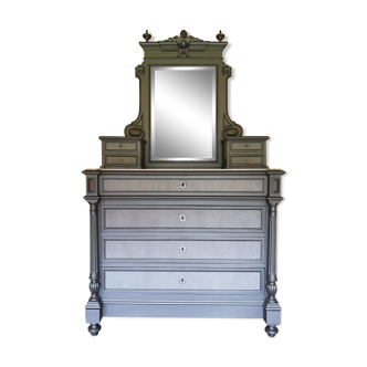 Commode miroir année 1900 - 1920                      Bois  peint et marbre blanc