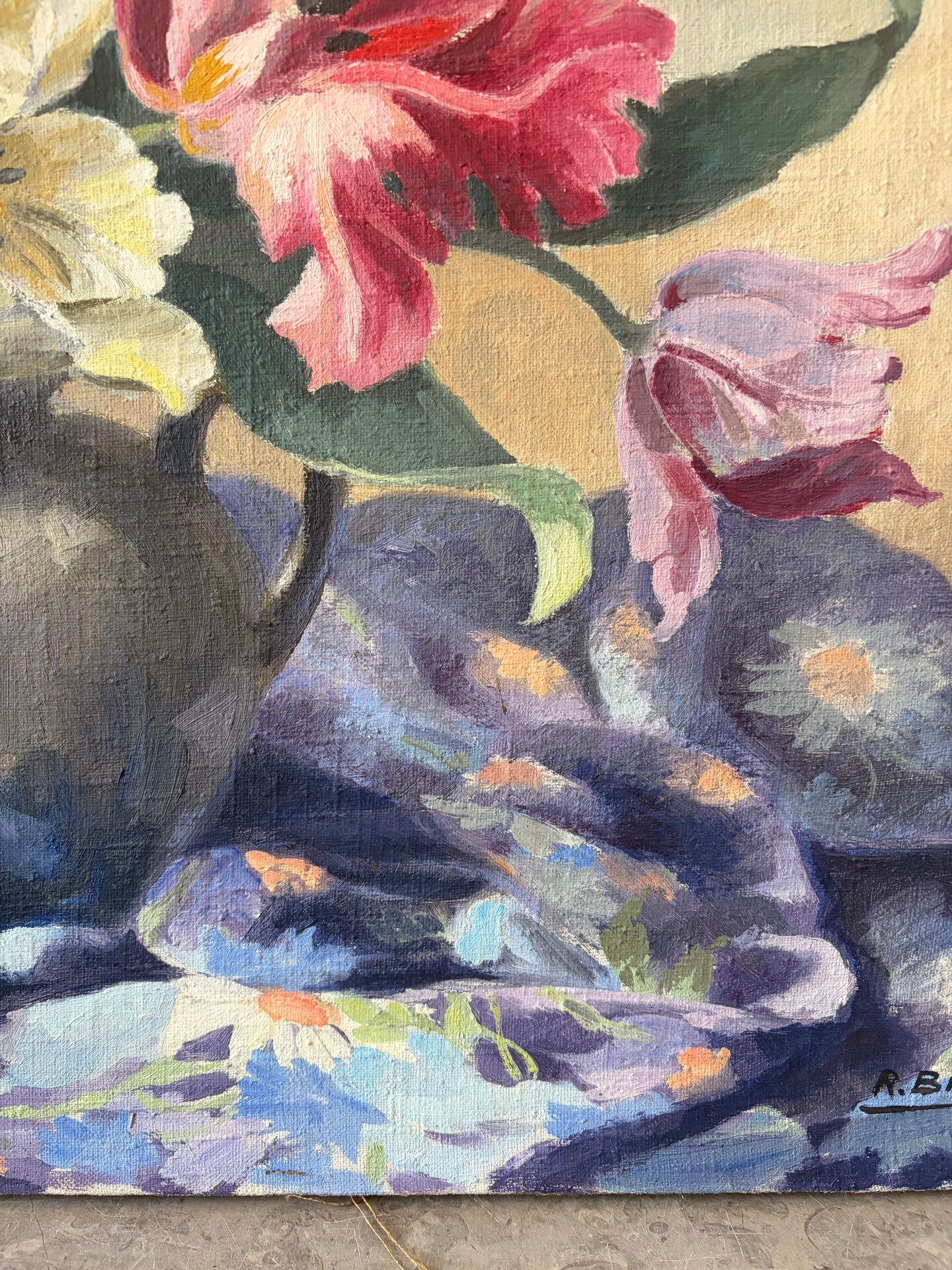 Nature morte, huile sur toile  signée Biacabe