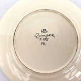 2 enamelled earthenware plates signed HB Quimper • Embroidery or beaded decoration by Pierre Poquet in relief