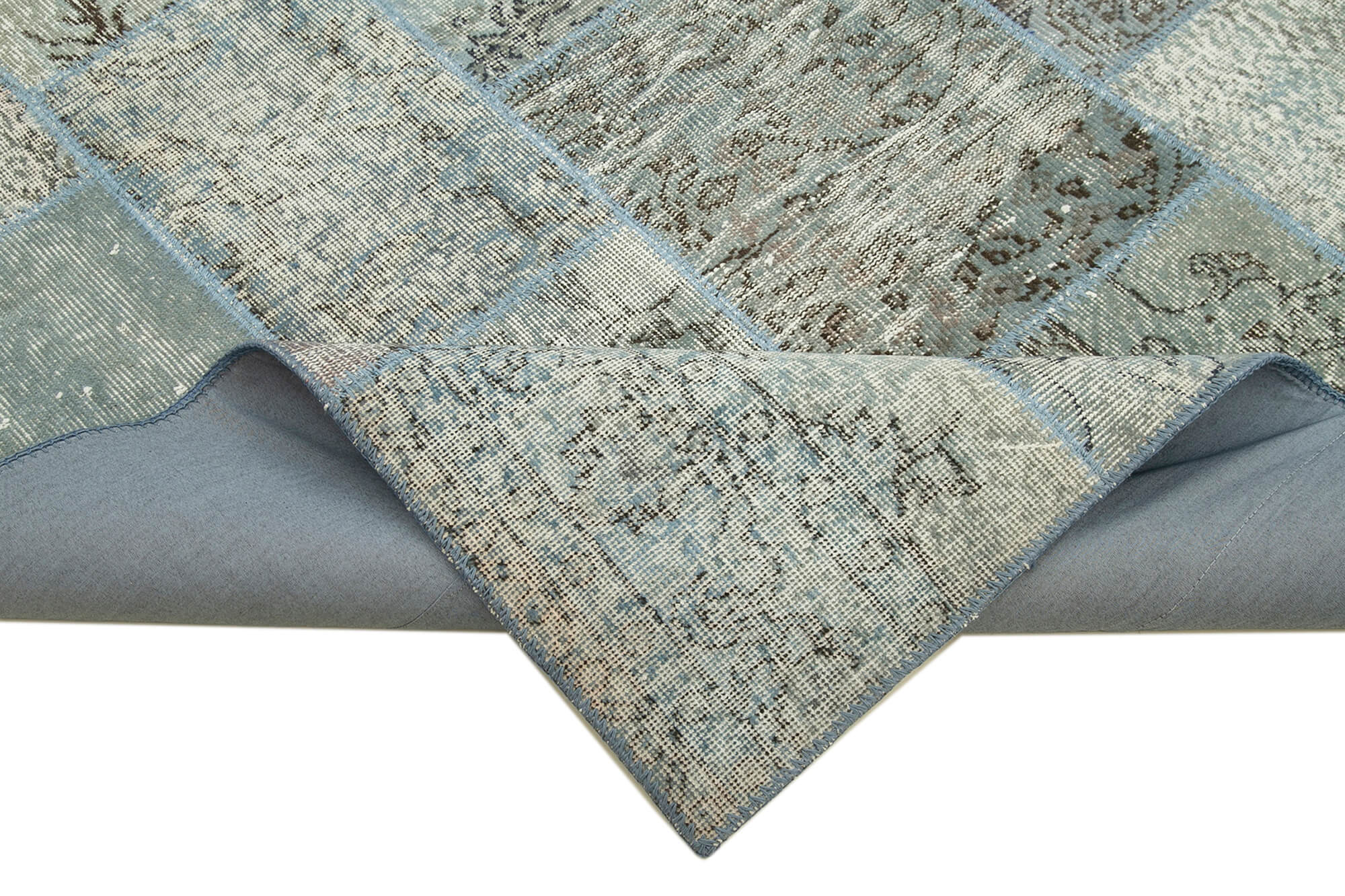 Handwoven anatolian contemporary 173 cm x 245 cm blue patchwork carpet