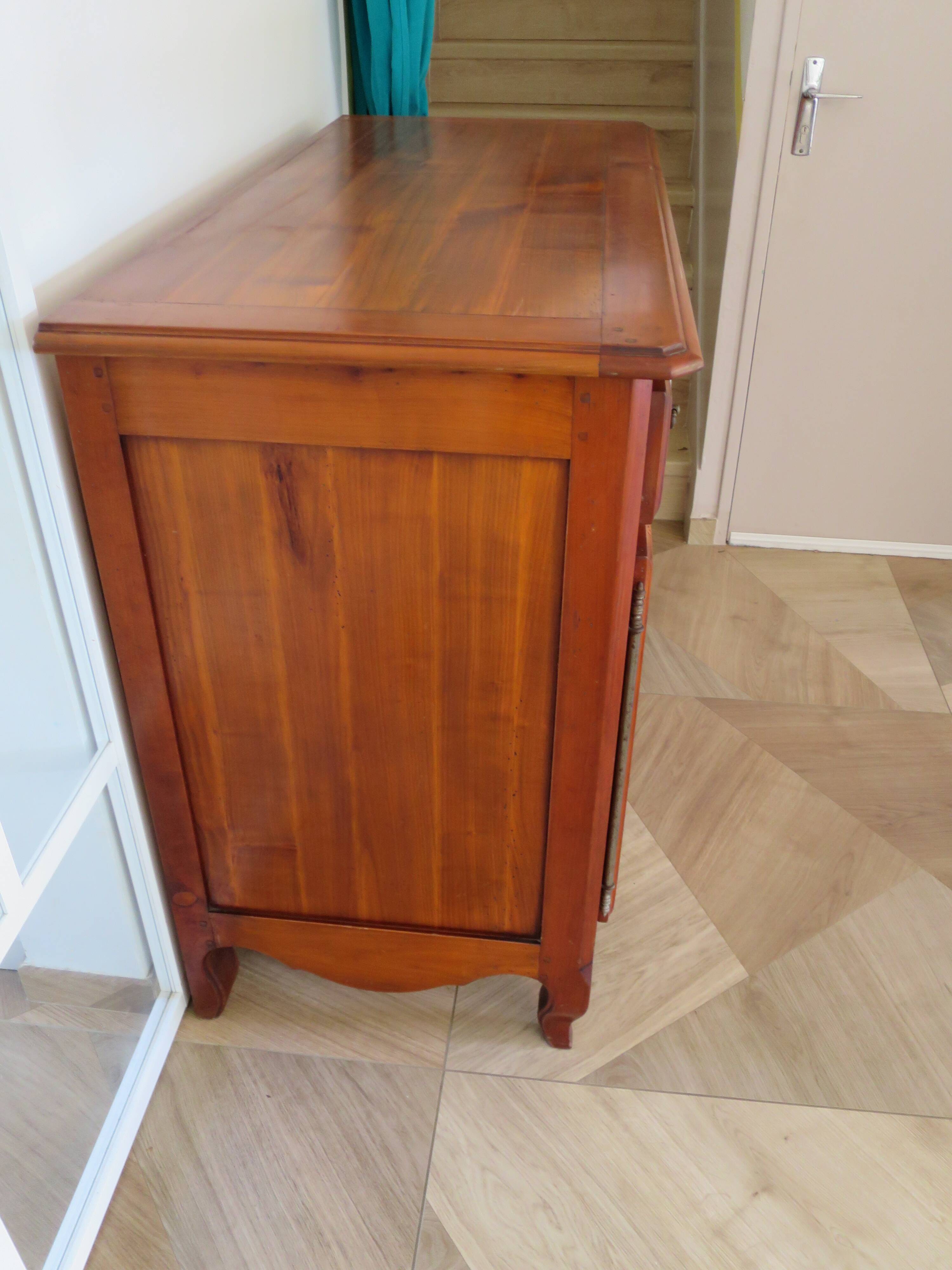 Rustic buffet in Louis XV-Regency style, dovetailed, cherry wood finish, solid wood.