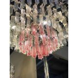 Vintage Clear and Pink “Triedro” and Quadriedro Murano Glass Chandelier