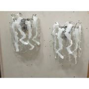 Lot of 2 Transparent and White “Fiamma” Murano Glass Wall Sconces