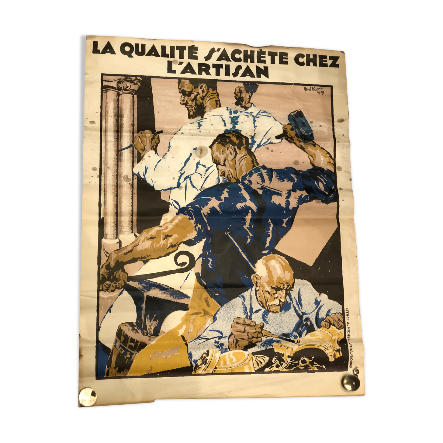 Affiche lithographique originale René Kuder 1939 Alsace Art Deco