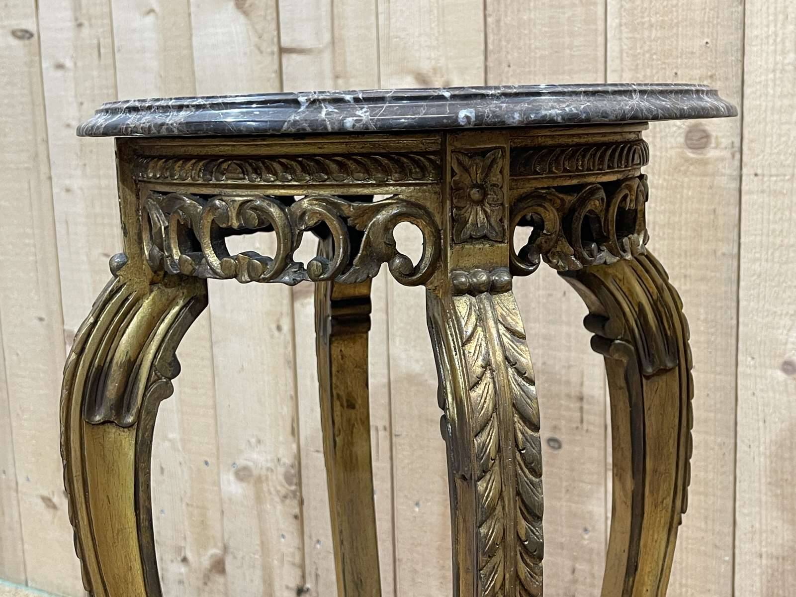 Gilded wooden stool with marble top - made in the 70s