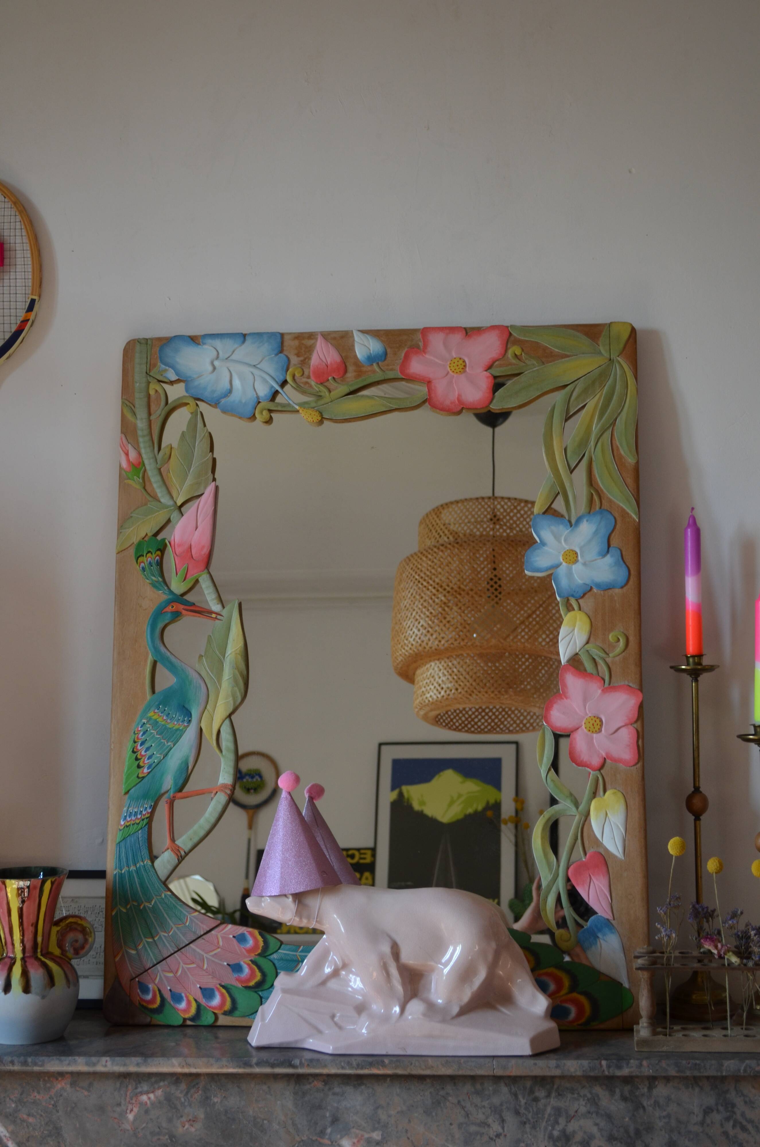 Carved wooden mirror "The Peacock"