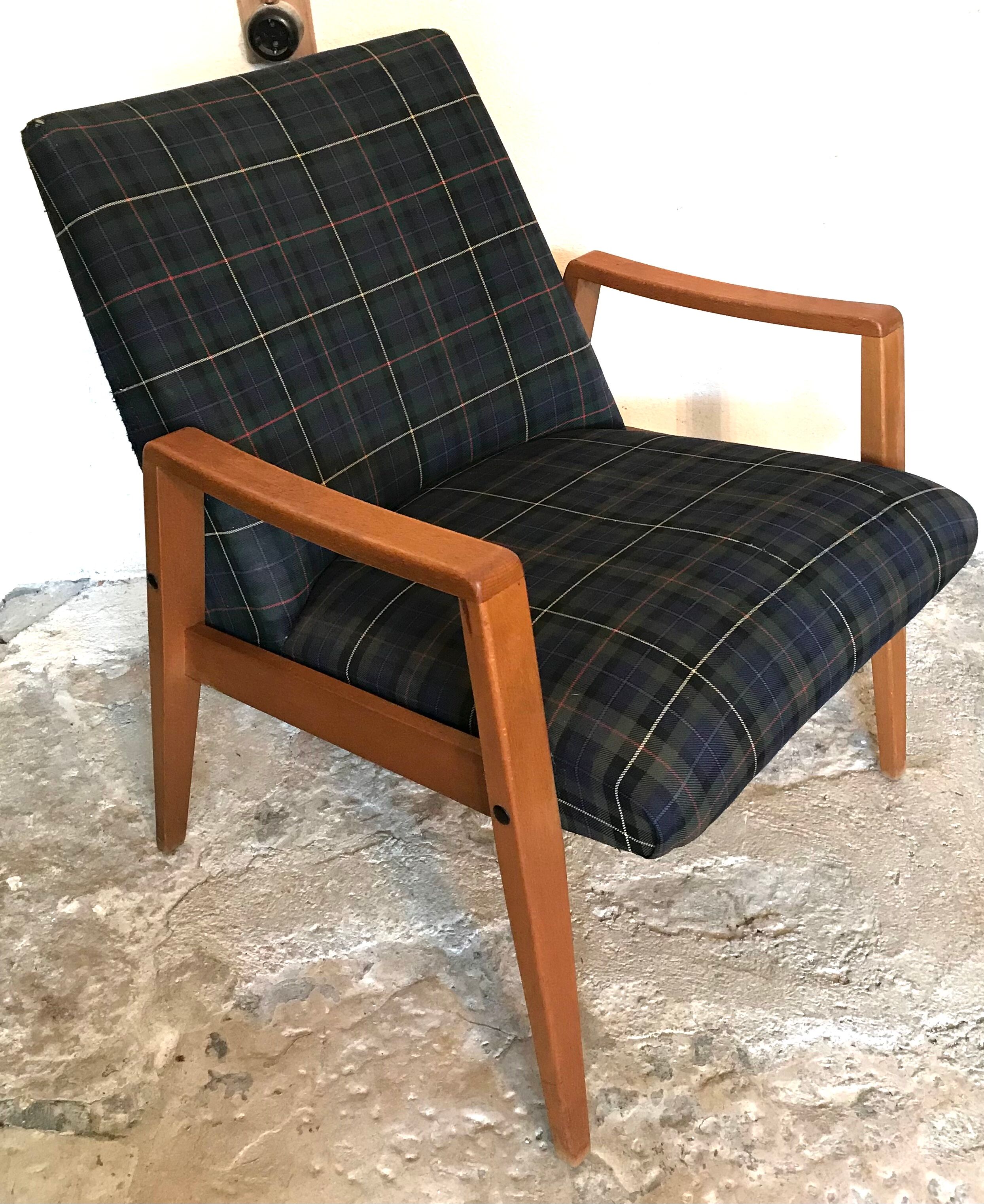 Vintage armchair 1960's Scandinavian style and Scottish fabric