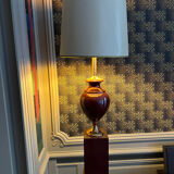 Ceramic and burgundy lacquered metal lamp