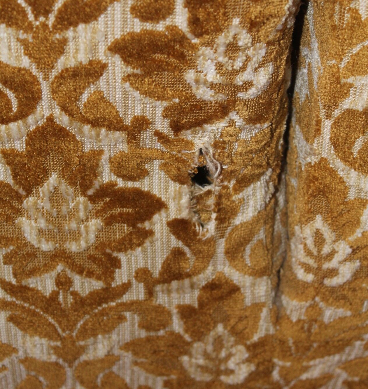 Drop end settee in material - gold colour ,