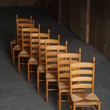Set of 8 modern Italian dining chairs, beech with woven seats, 1960s.