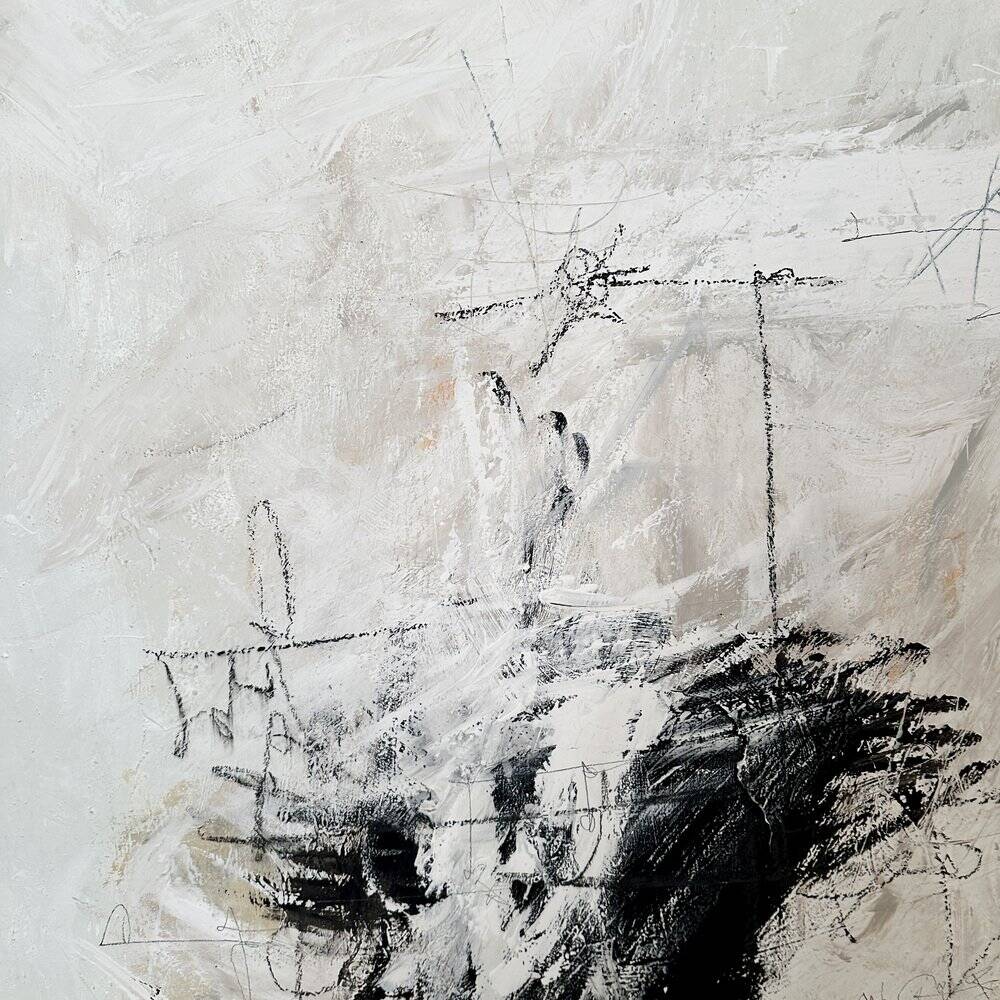 Felix Bachmann, Abstract Composition in Black and White, 2023, Mixed Media on Canvas