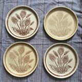 Flat stoneware plates decorated with vintage country flower 1960
