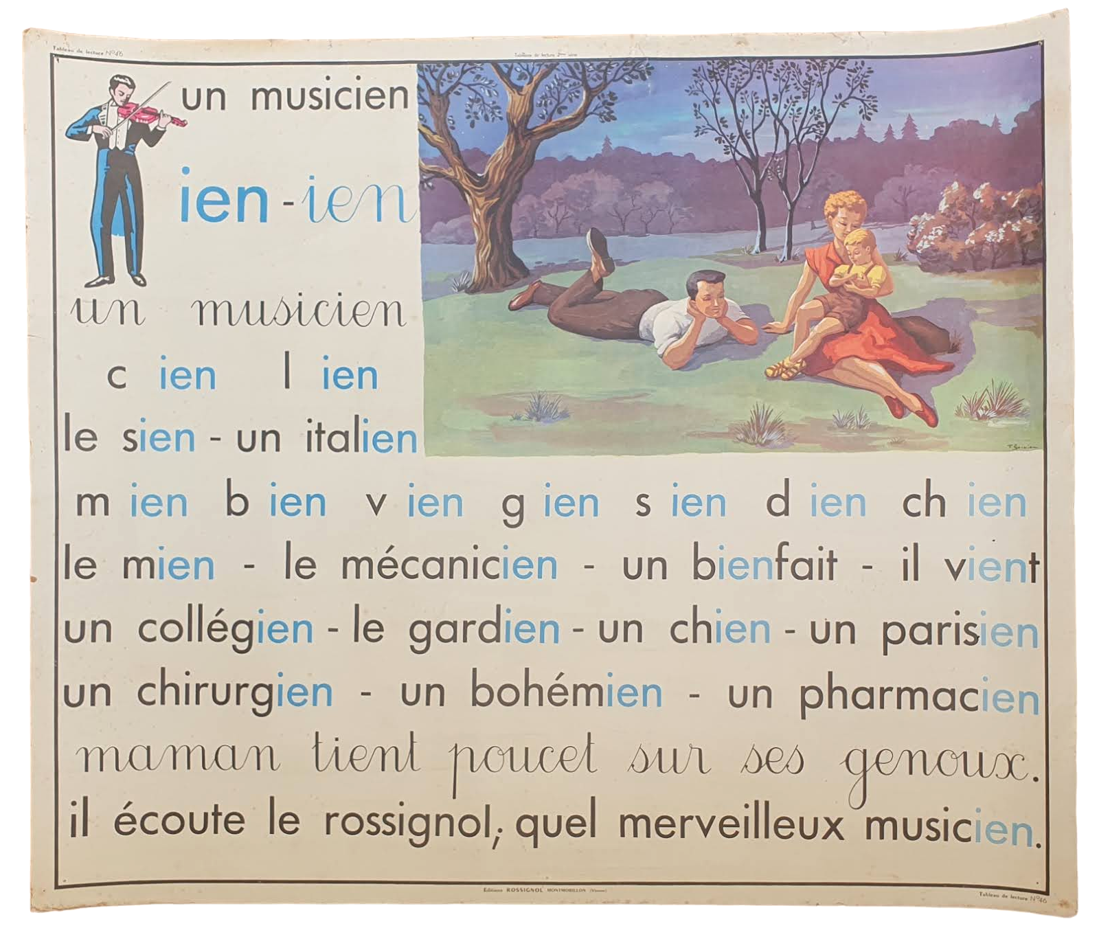 Rossignol school poster reading board – the basket / a musician