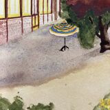 Watercolor landscape with parasols