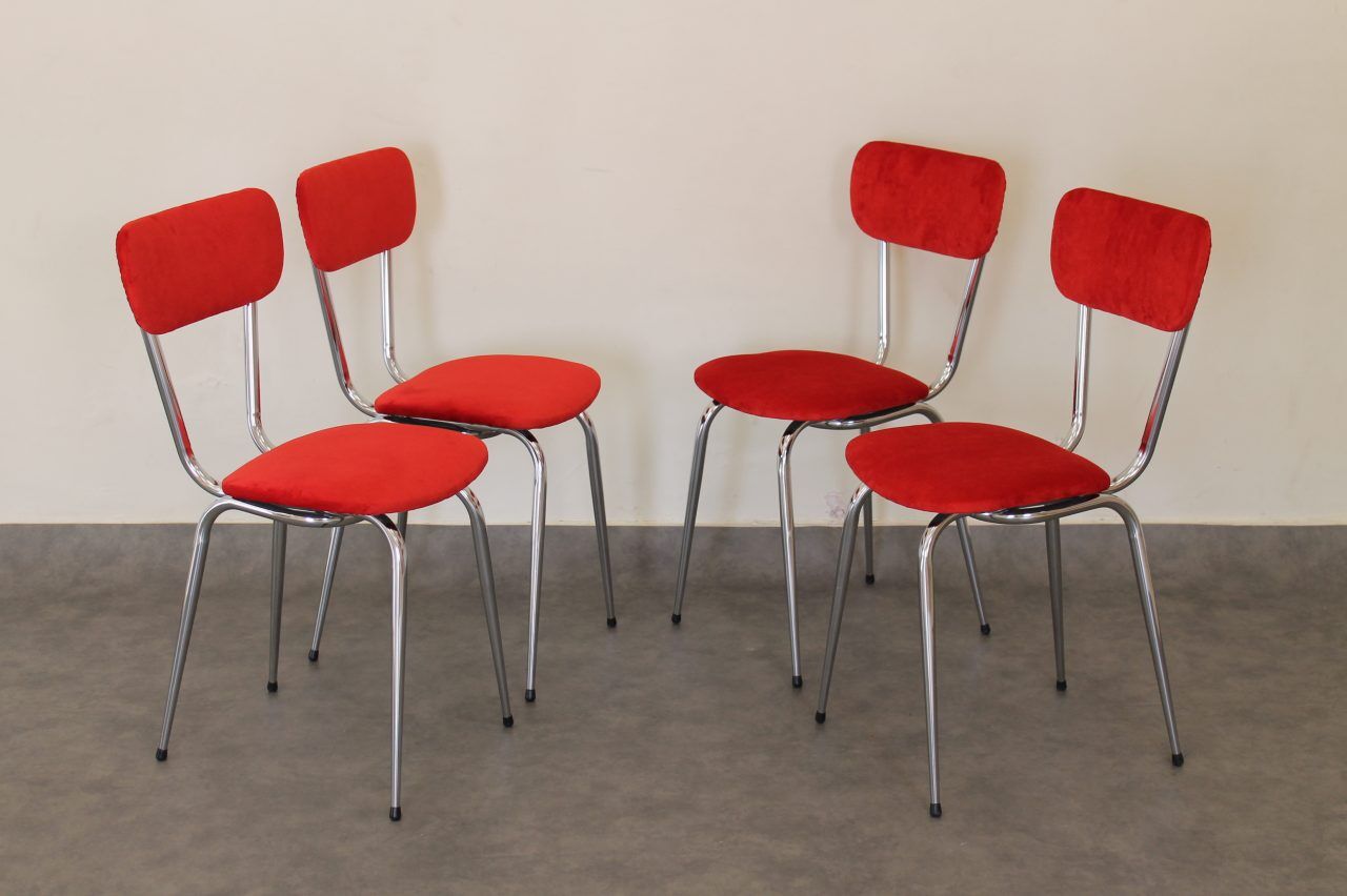 4 chaises 1960 formica velours rouge