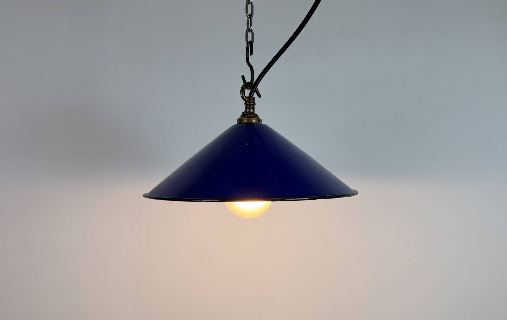 Industrial Cobalt Blue Enamel Factory Pendant Lamp, 1950s