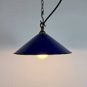 Industrial Cobalt Blue Enamel Factory Pendant Lamp, 1950s