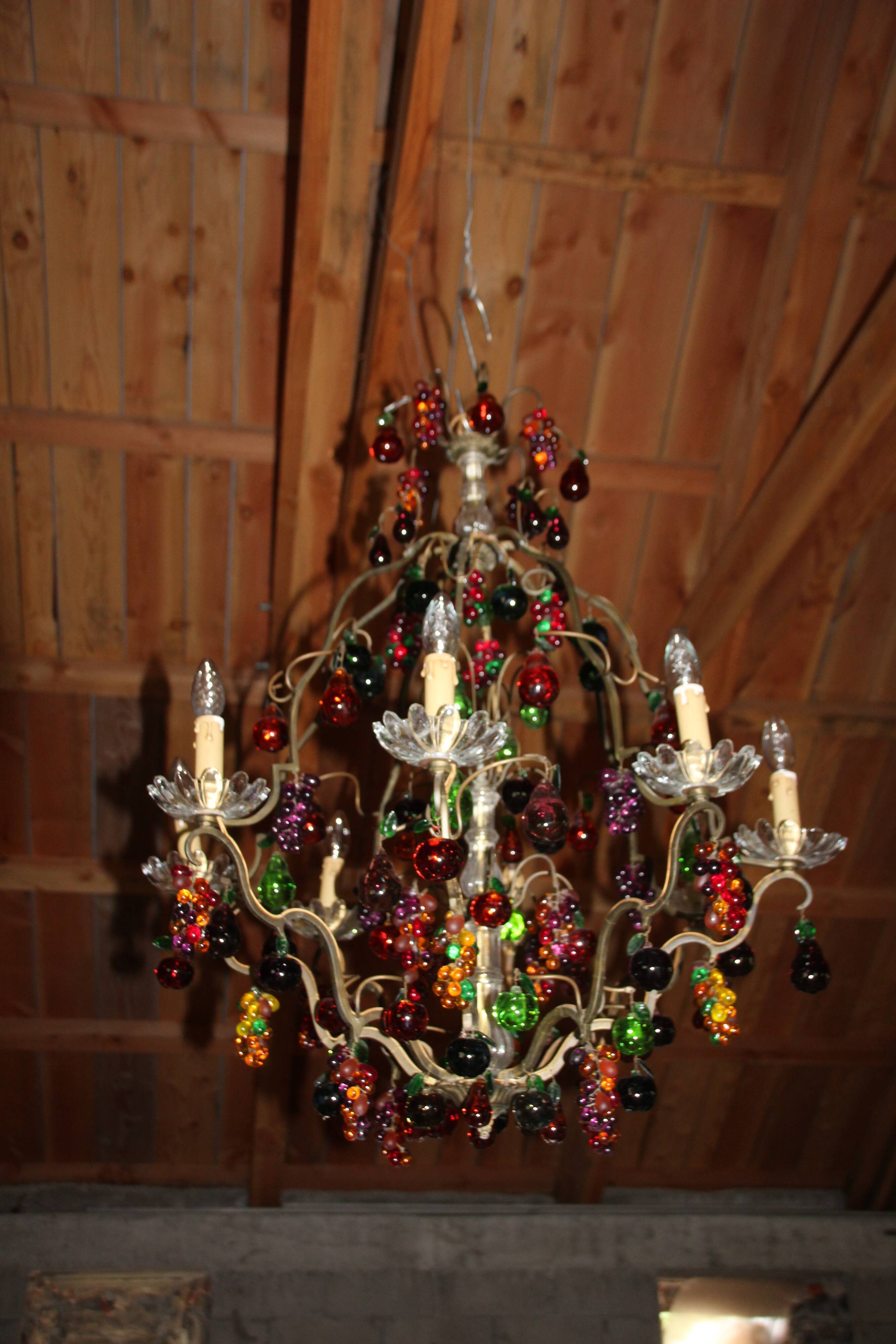 Chandelier glass Murano multicolored Fruits glass Murano Living room Dining room Apples Pears Grape