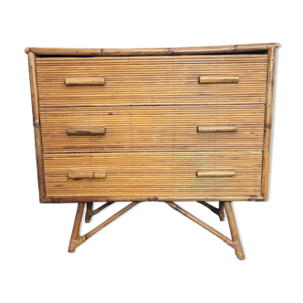 3-drawer bamboo and rattan chest of drawers 60's