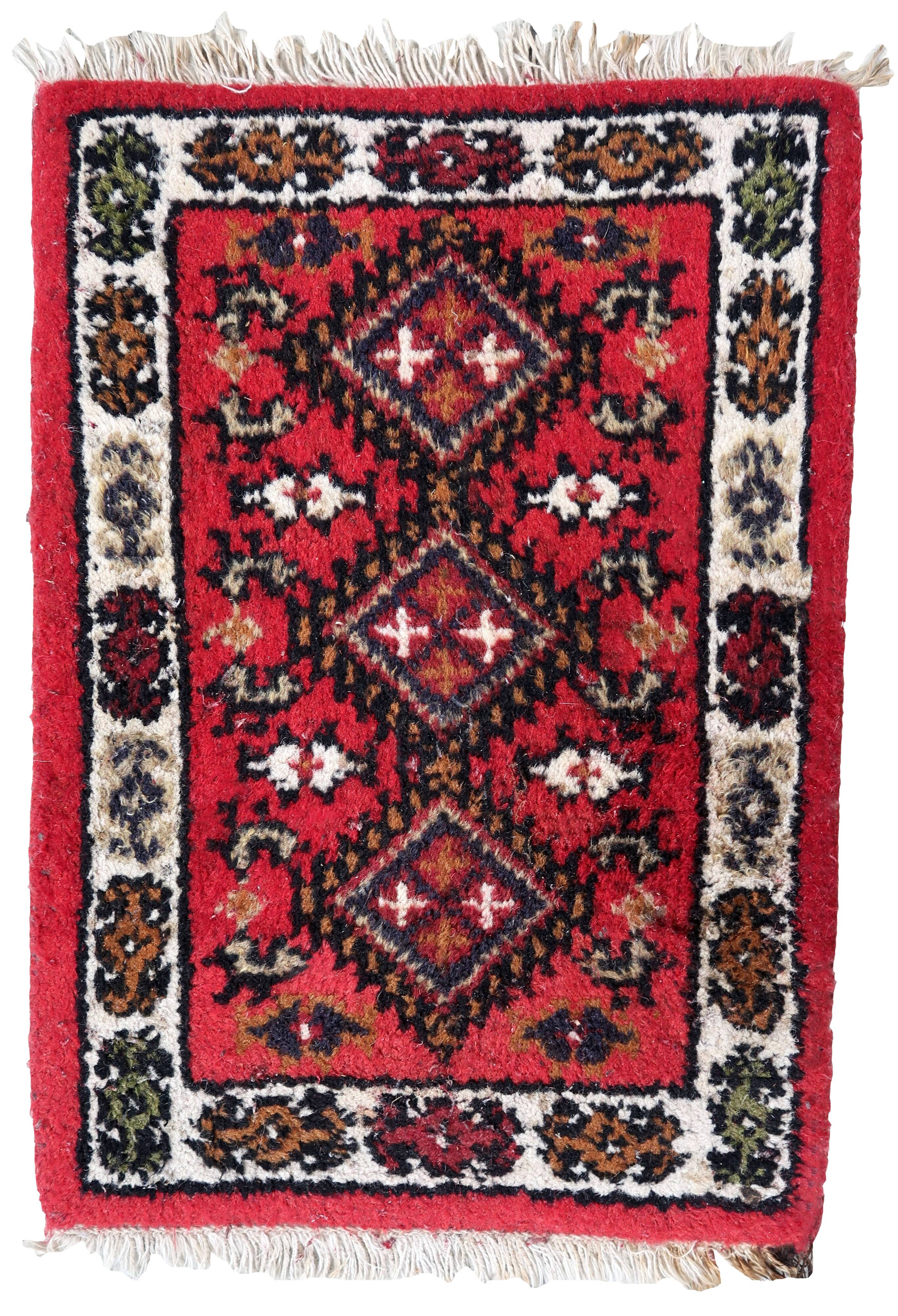 Tapis vintage du Moyen-Orient Hamadan fait main en laine – 40 x 56 cm