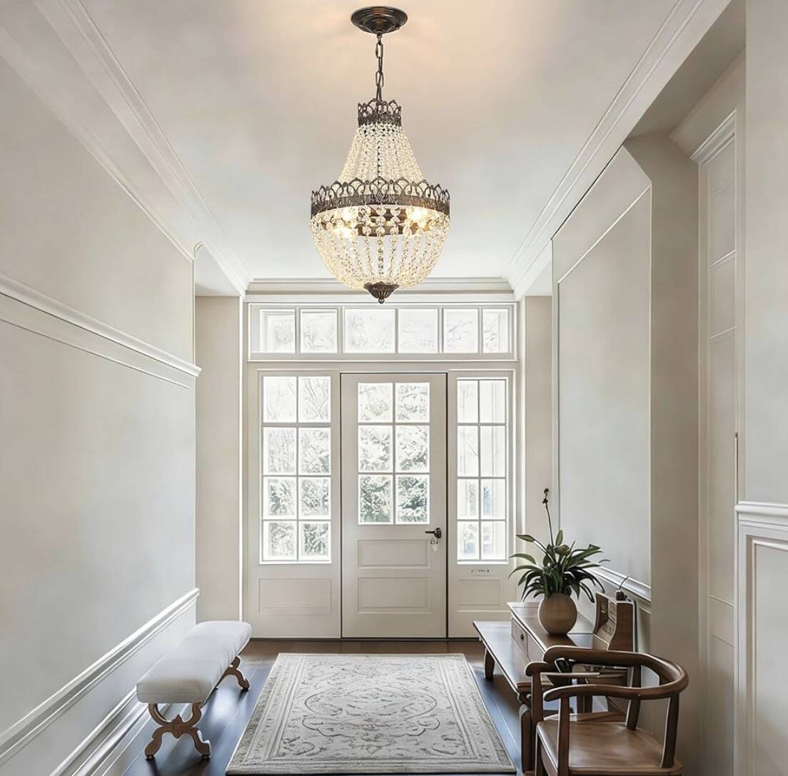 Lustre corbeille en cristal et bronze de style Empire