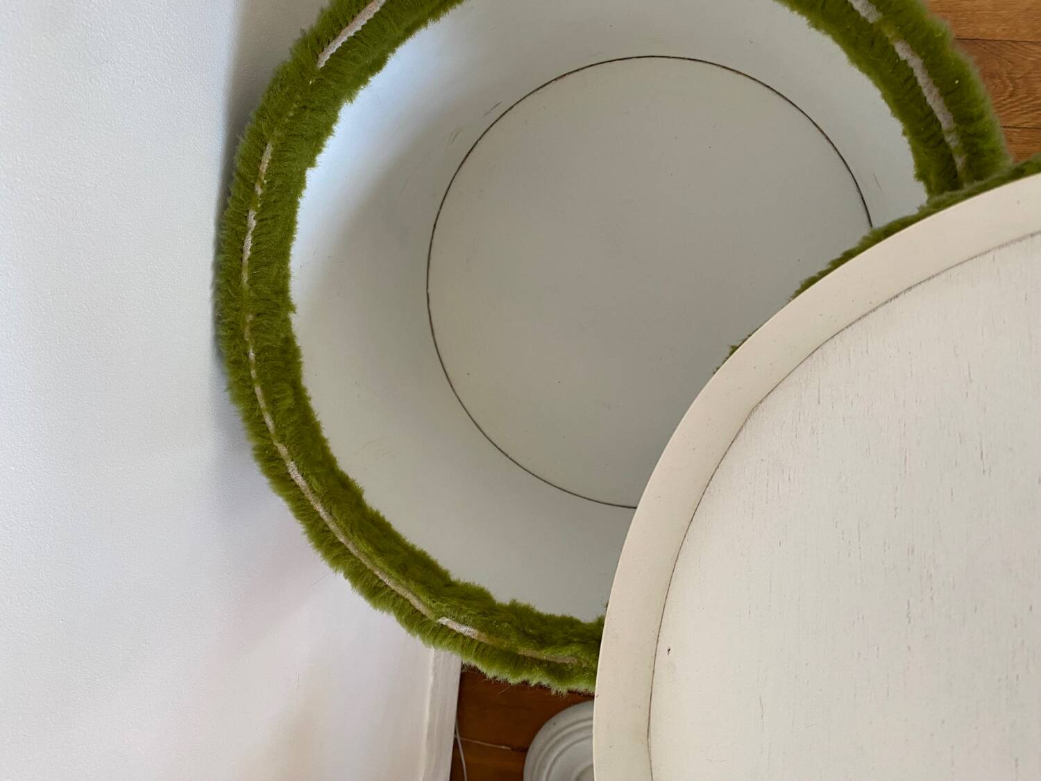 Lot 2 green fur poufs from the 70s